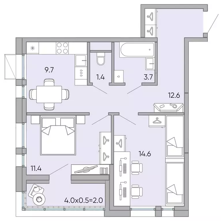 2-комнатная квартира: Чита, микрорайон Хороший, 10 (56.1 м) - Фото 1