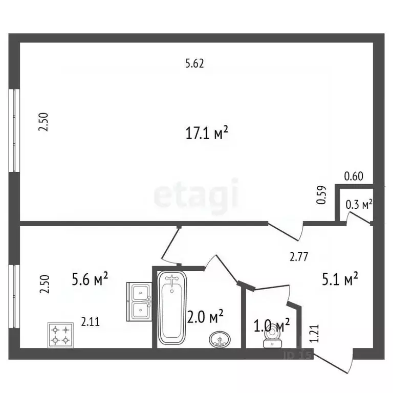 1-к кв. Санкт-Петербург просп. Юрия Гагарина, 38К4 (31.0 м) - Фото 2