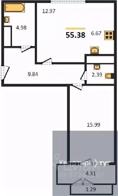 1-к кв. Воронежская область, Воронеж Средне-Московская ул., 60 (55.38 ... - Фото 0