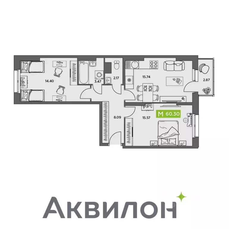 2-к кв. Архангельская область, Северодвинск  (60.3 м) - Фото 0