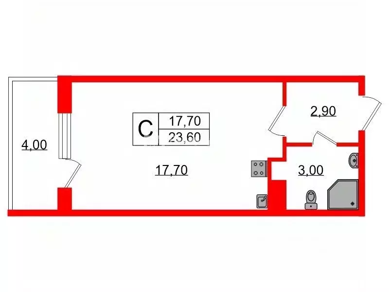 Студия Санкт-Петербург ул. Владимира Пчелинцева, 6к2 (23.6 м) - Фото 1