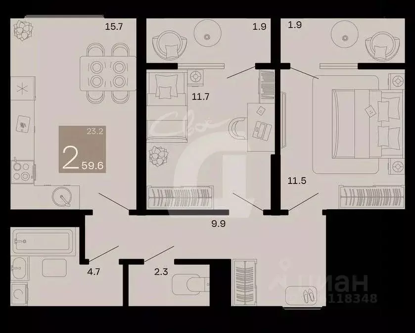 2-к кв. Краснодарский край, Анапа муниципальный округ, с. Супсех ул. ... - Фото 2