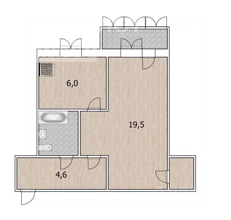 1-к кв. Тюменская область, Тюмень ул. Малыгина, 57 (33.3 м) - Фото 1