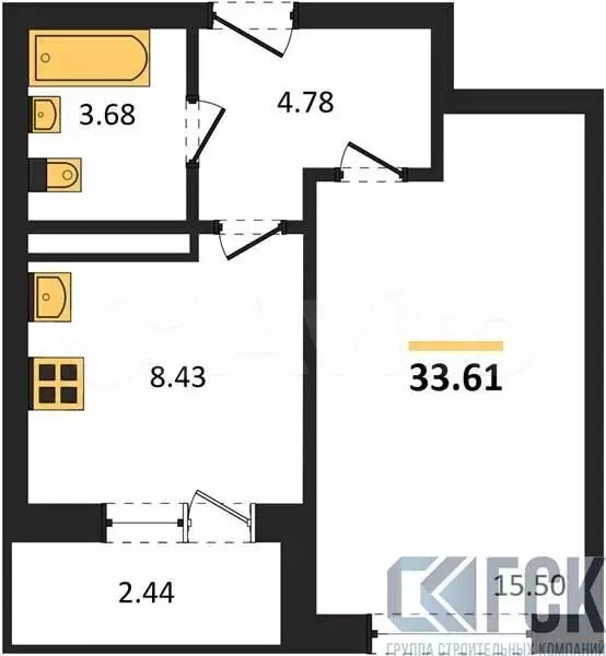 1-к. квартира, 33,6 м, 13/18 эт. - Фото 0