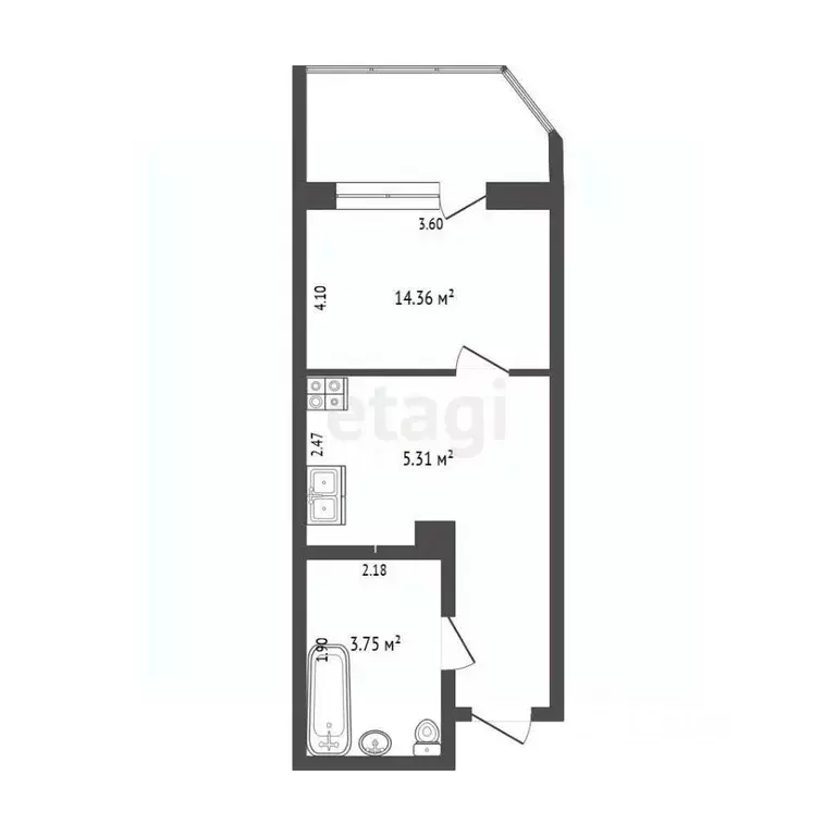 Студия Ростовская область, Ростов-на-Дону ул. Герасименко, 17/4 (28.93 ... - Фото 2