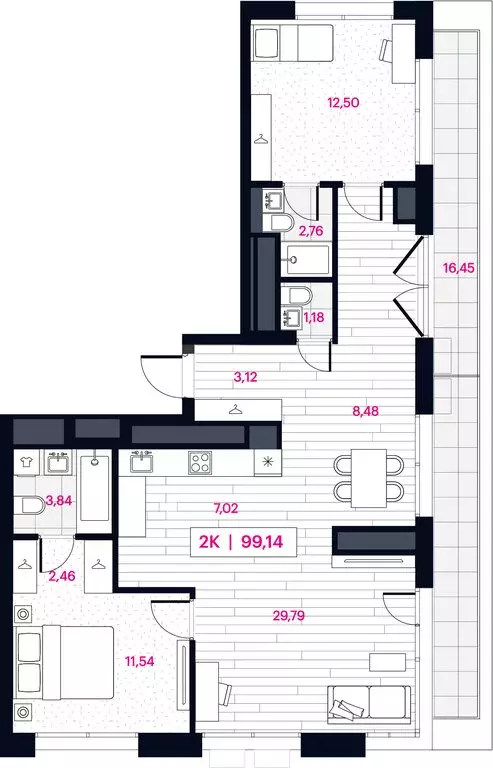 2-комнатная квартира: Омск, ЖК Пушкина 77 (99.14 м) - Фото 0