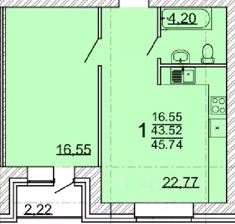 1-к кв. Воронежская область, с. Новая Усмань  (45.74 м) - Фото 0