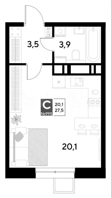 Квартира-студия, 27,5 м, 16/21 эт. - Фото 0