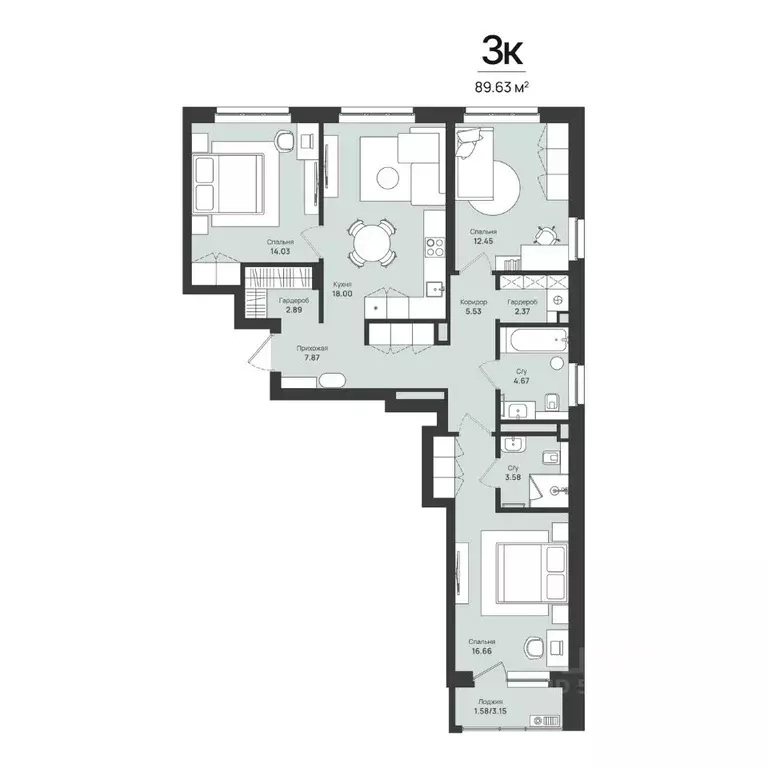 3-к кв. Пермский край, Пермь Уинская ул., 56 (89.63 м) - Фото 1