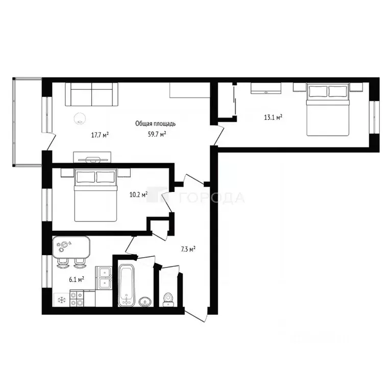 3-к кв. Новосибирская область, Новосибирск ул. Пермитина, 16 (59.7 м) - Фото 2