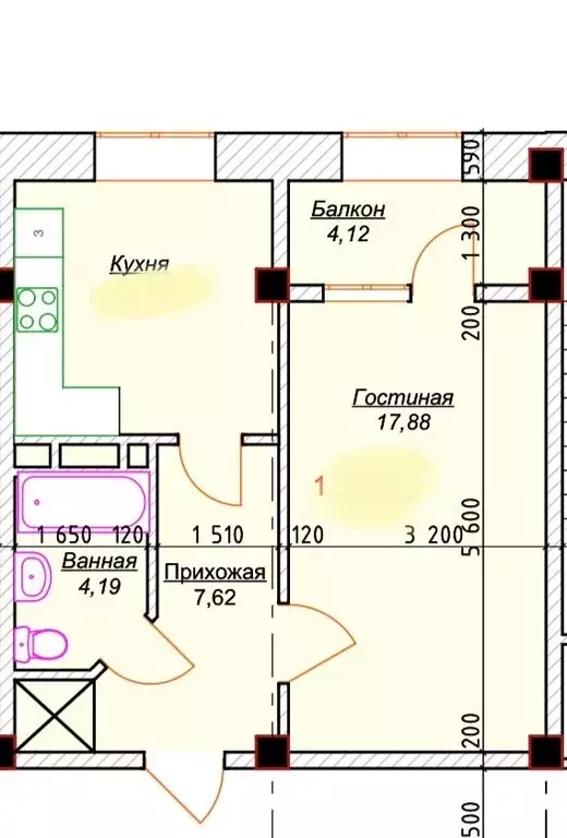 1-комнатная квартира: Каспийск, улица Магомедали Магомеджановa, 31 (46 ... - Фото 0