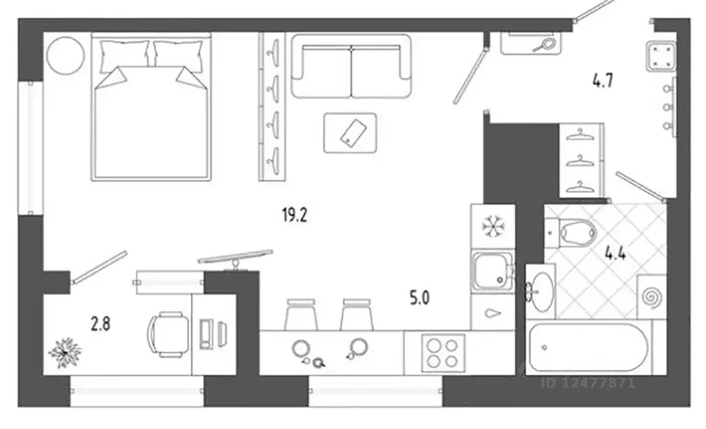 Студия Санкт-Петербург ул. Парфеновская, 5 (34.7 м) - Фото 1