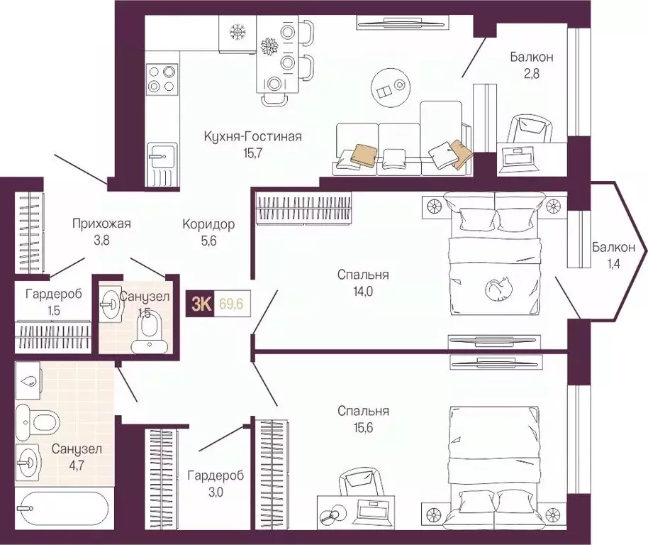 2-к кв. Нижегородская область, Нижний Новгород ул. Тургенева (67.2 м) - Фото 0