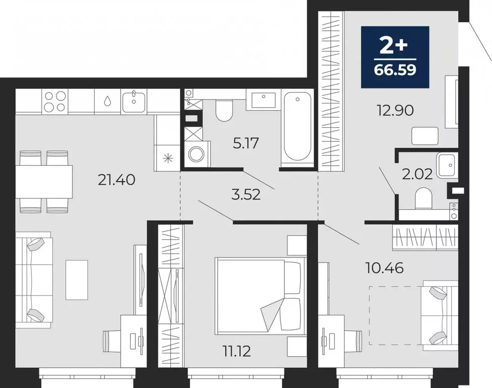 2-комнатная квартира: Тюмень, Камчатская улица, 109к1 (66.59 м) - Фото 1