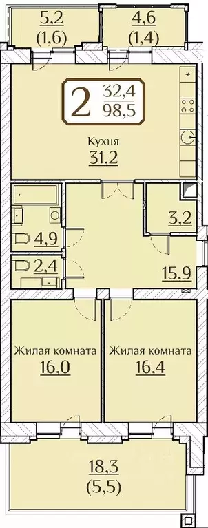 2-к кв. Чувашия, Чебоксары ул. Дегтярева, поз1Б (114.53 м) - Фото 0