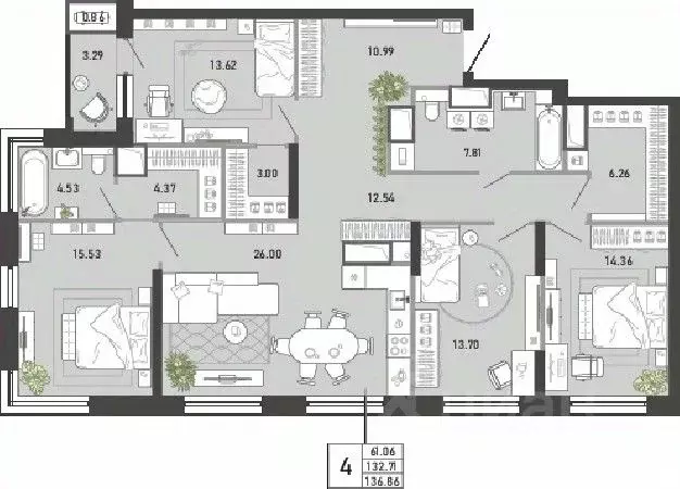 4-к кв. Тульская область, Тула ул. Фридриха Энгельса, 70А (136.86 м) - Фото 0