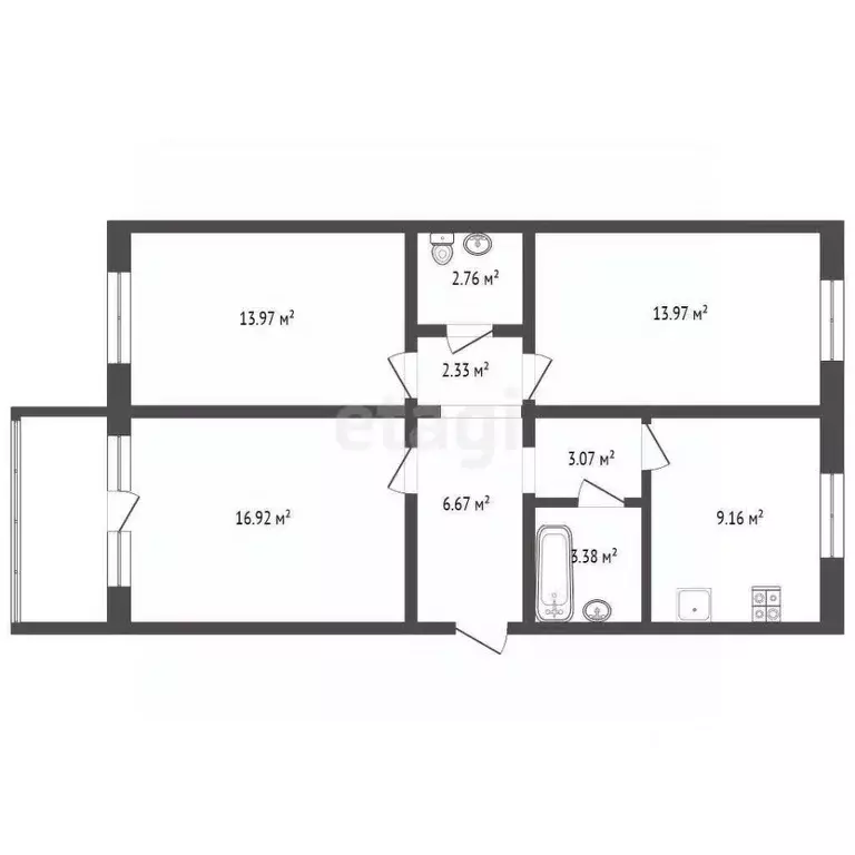 3-к кв. Самарская область, Волжский район, Лопатино с/пос, пос. ... - Фото 2