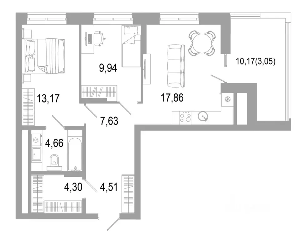 2-к кв. Свердловская область, Екатеринбург ул. Малышева (72.17 м) - Фото 1