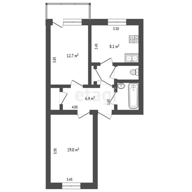 2-комнатная квартира: Орёл, улица Максима Горького, 41 (53.8 м) - Фото 0