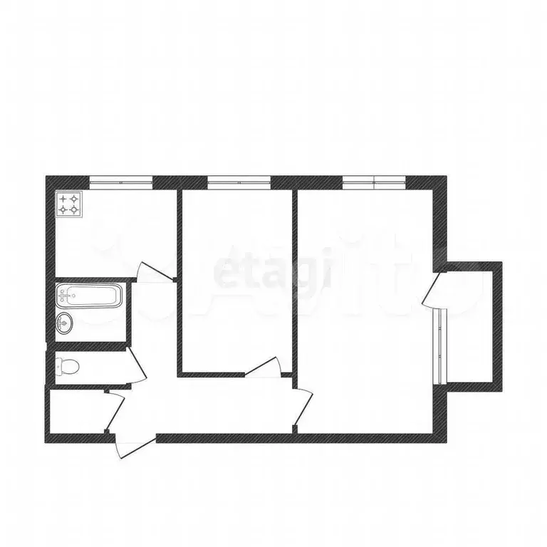 2-к. квартира, 45,6 м, 3/5 эт. - Фото 0
