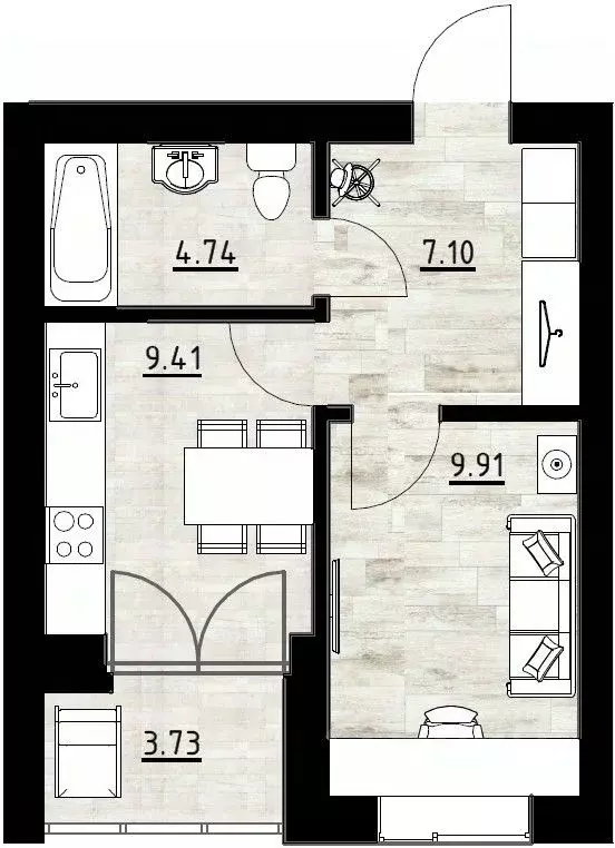 1-к кв. Калининградская область, Калининград Поселковая ул., 22 (34.89 ... - Фото 1