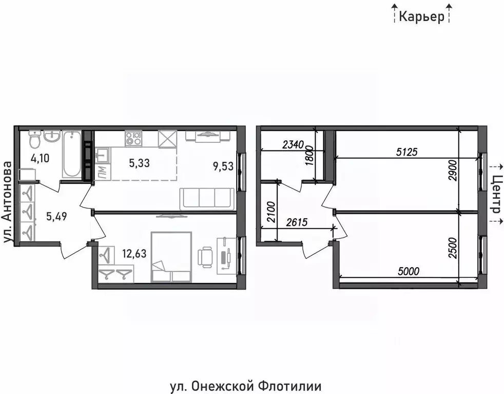 2-к кв. Карелия, Петрозаводск Флотилия жилой комплекс (37.08 м) - Фото 0