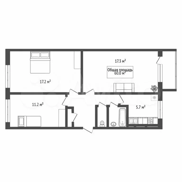 3-к. квартира, 60 м, 3/5 эт. - Фото 0