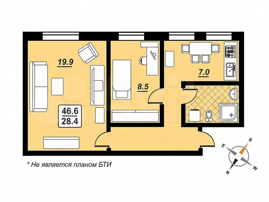 2-к. квартира, 46,4 м, 3/8 эт. - Фото 0