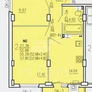 2-к кв. Курская область, Курск ул. 2-я Агрегатная, 57А (58.0 м) - Фото 1