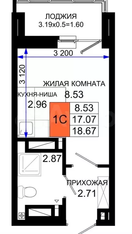 Квартира-студия, 18,7 м, 25/25 эт. - Фото 0