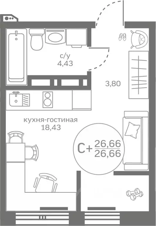 Студия Тюменская область, Тюменский район, д. Патрушева ул. Петра ... - Фото 0