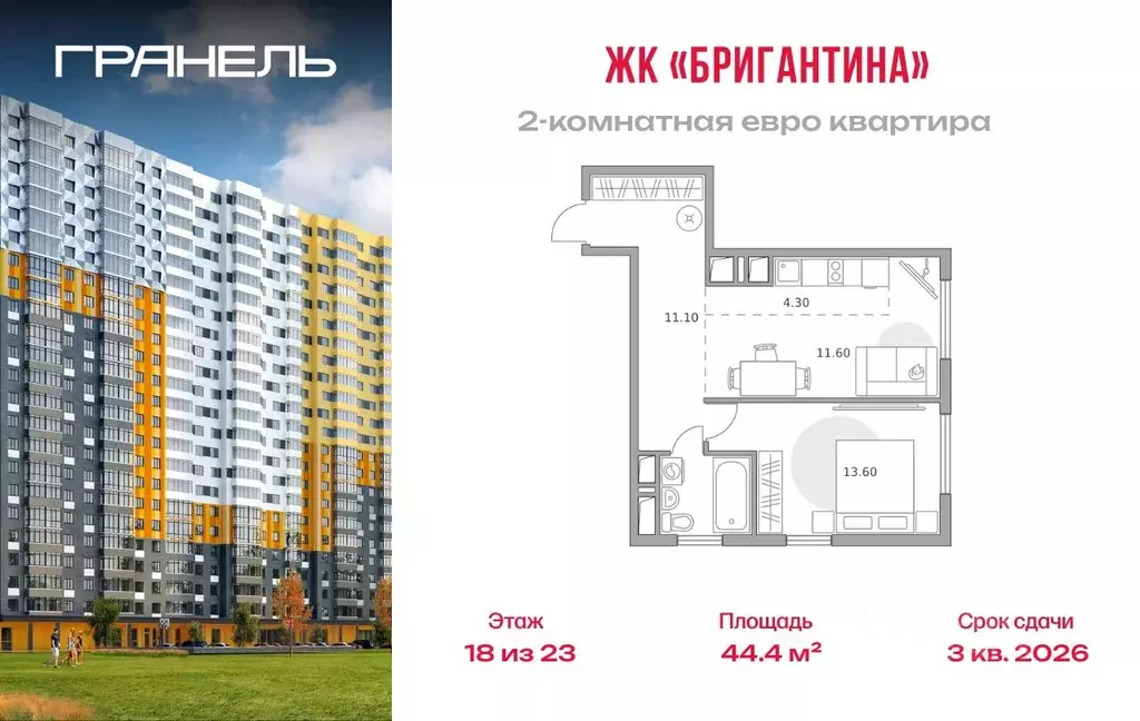 2-к кв. Московская область, Долгопрудный Гранитный мкр, Бригантина ... - Фото 1
