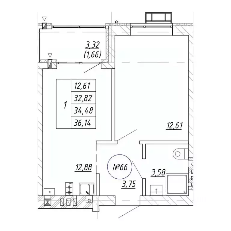 1-к кв. Калининградская область, Зеленоградск  (36.14 м) - Фото 1