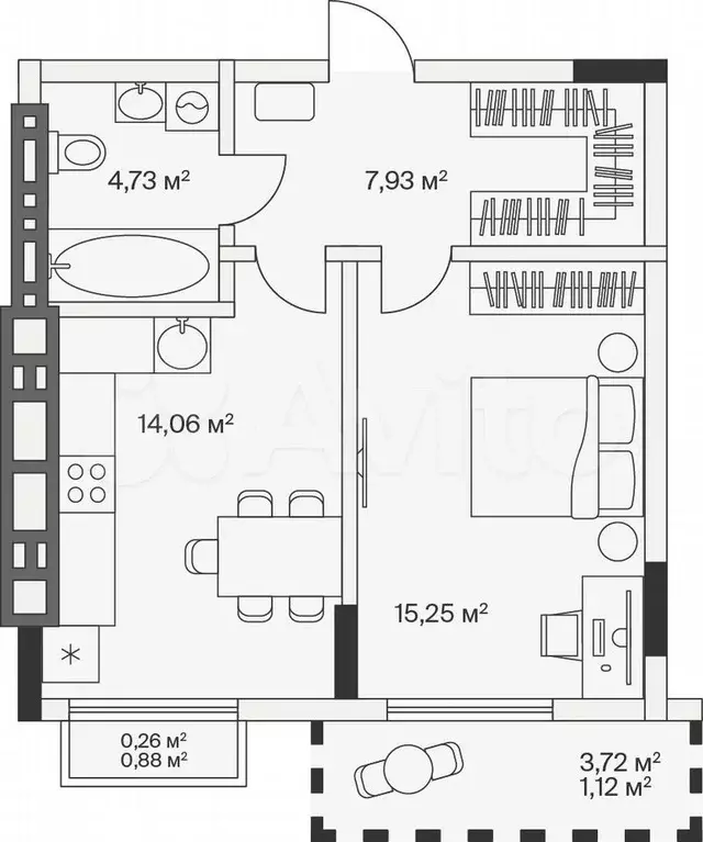 1-к. квартира, 43,4 м, 7/7 эт. - Фото 1