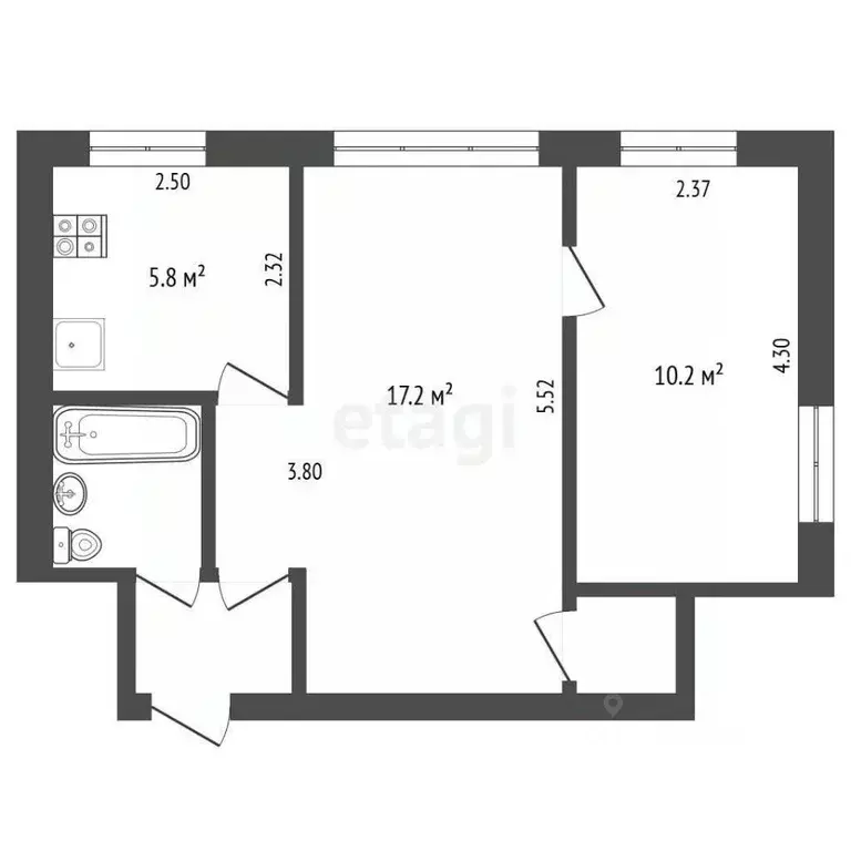 2-к кв. Архангельская область, Архангельск Садовая ул., 2к1 (39.3 м) - Фото 1