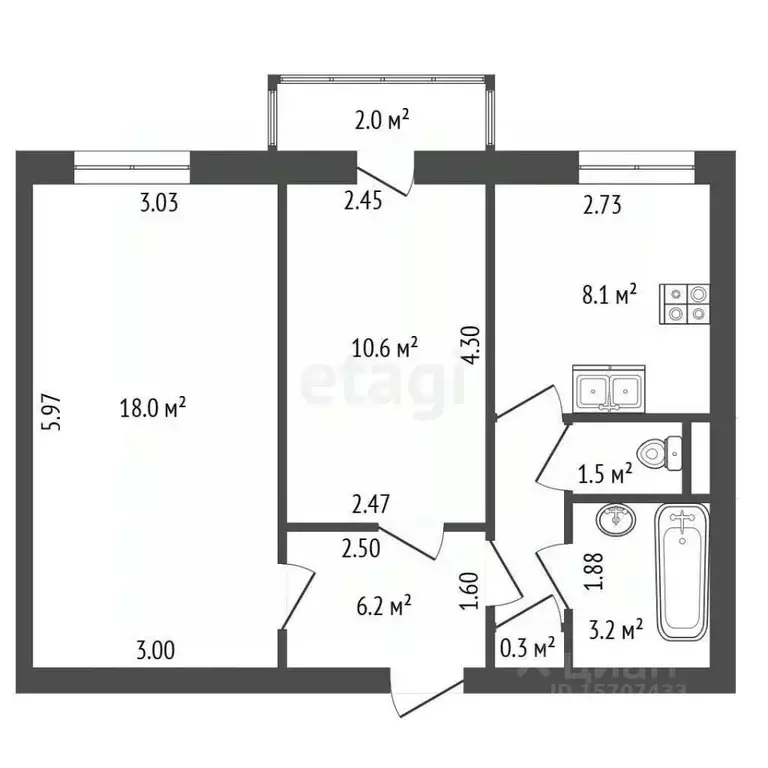 2-к кв. Санкт-Петербург ул. Бабушкина, 8 (48.6 м) - Фото 1
