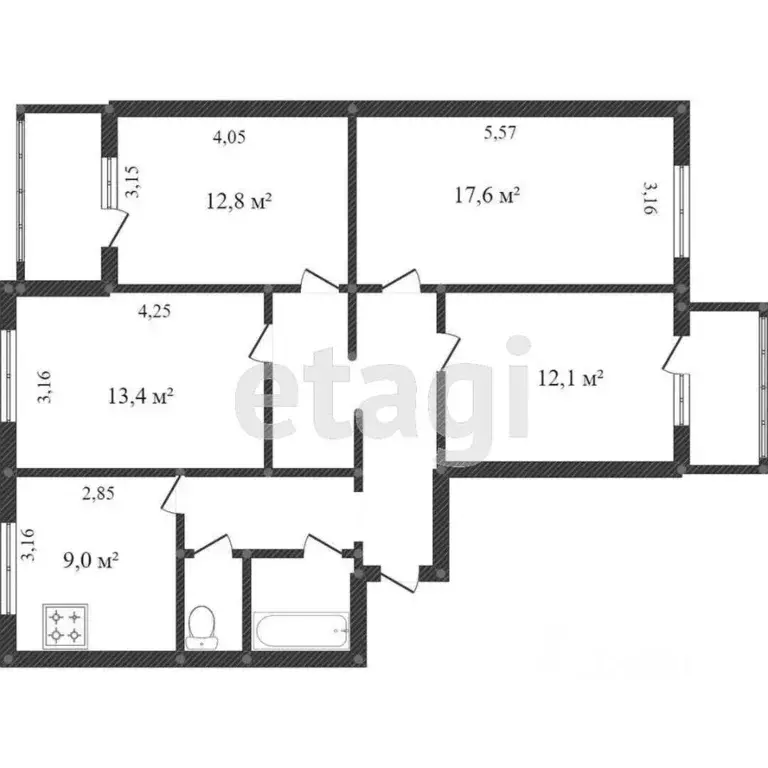 4-к кв. Белгородская область, Белгород ул. Королева, 6 (74.0 м) - Фото 1