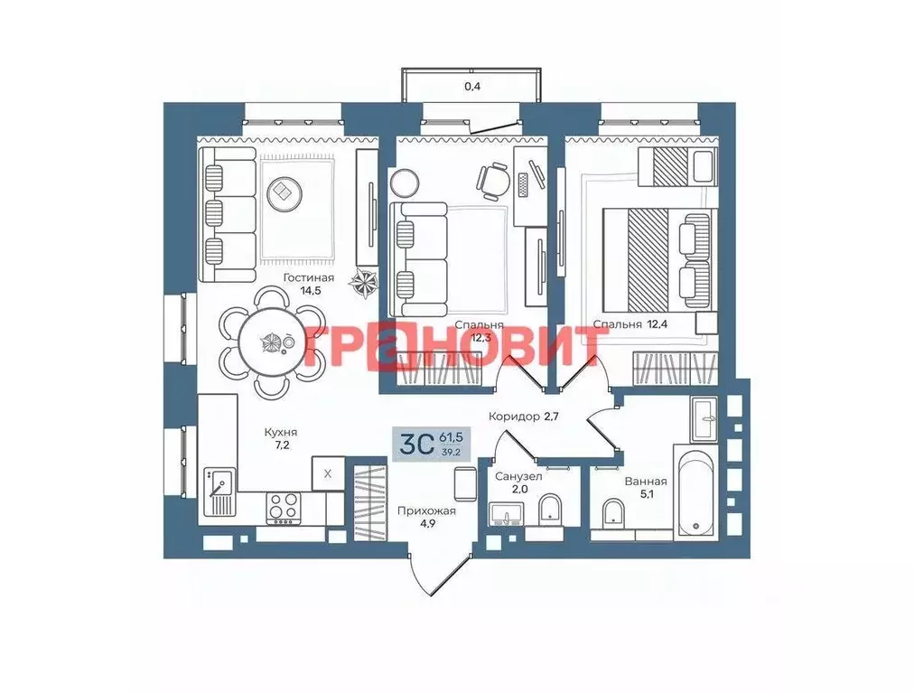 2-к кв. Новосибирская область, Новосибирск ул. Никитина, 67 (62.0 м) - Фото 1