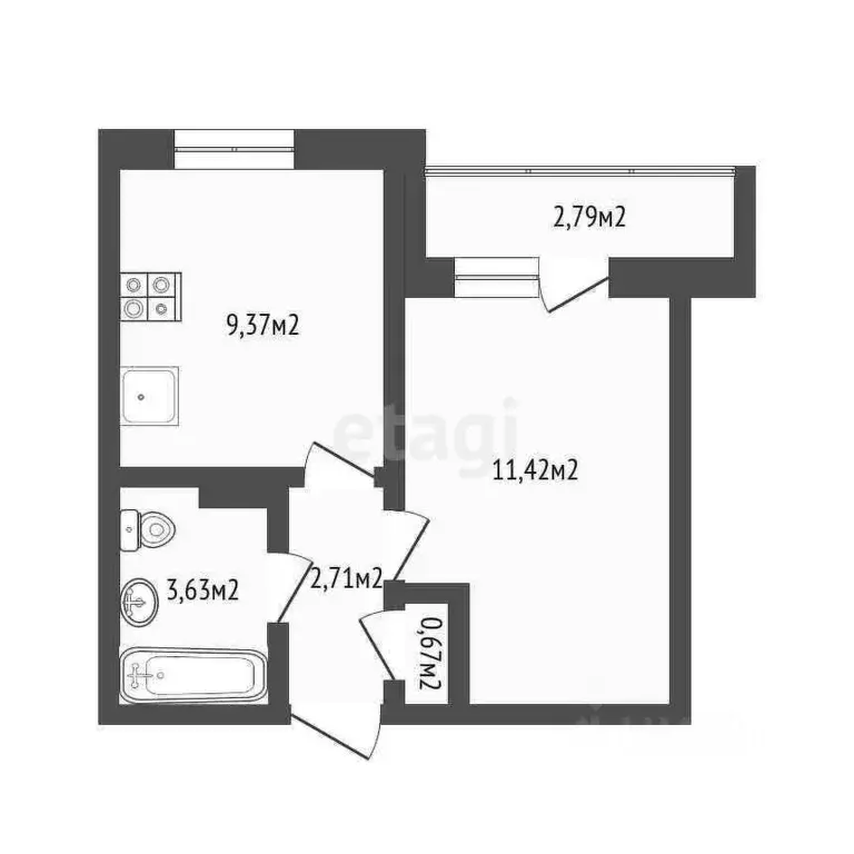 1-к кв. Тюменская область, Тюмень ул. Новоселов, 111 (34.1 м) - Фото 2