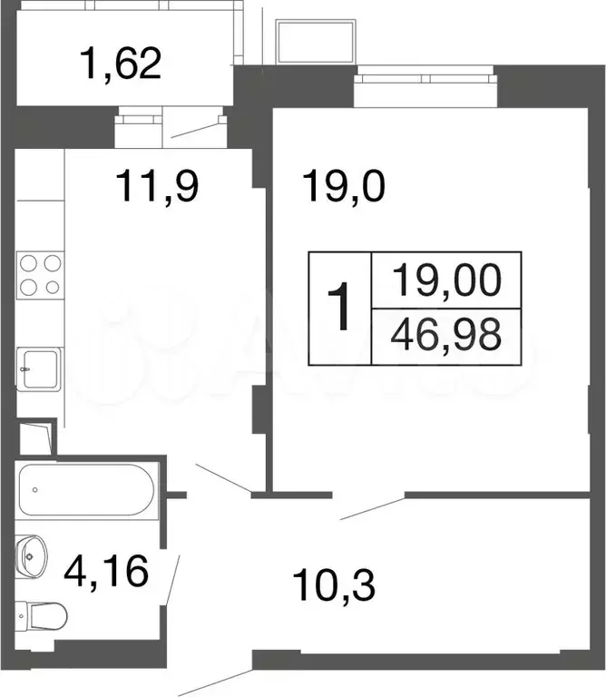 1-к. квартира, 47 м, 1/9 эт. - Фото 0