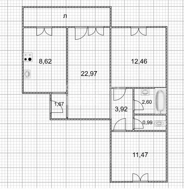 3-к кв. Ульяновская область, Ульяновск ул. Ефремова, 37 (65.3 м) - Фото 2
