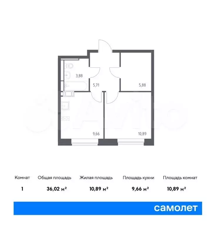 1-к. квартира, 36 м, 2/9 эт. - Фото 0