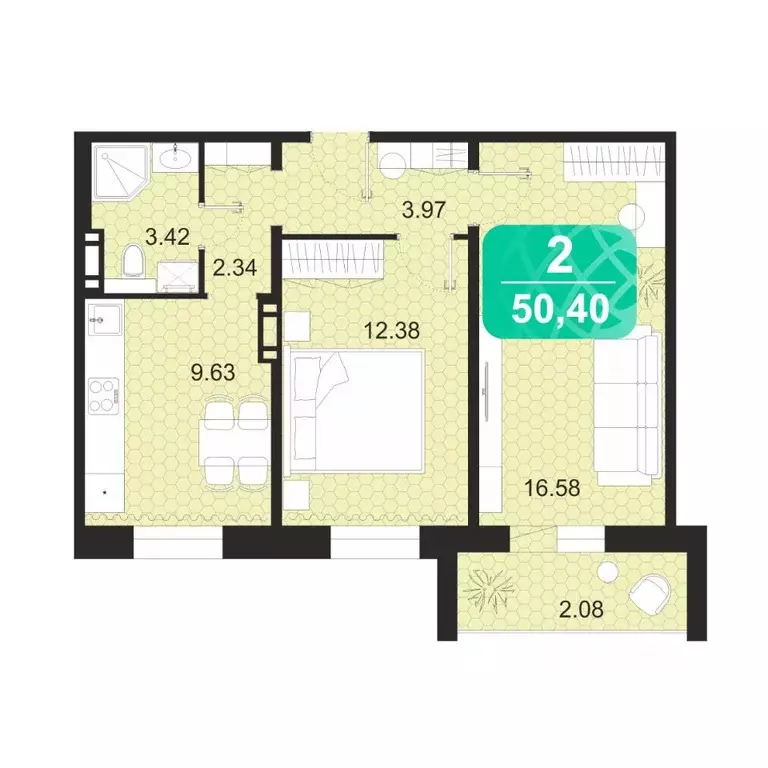 2-к кв. Забайкальский край, Чита ул. Богдана Хмельницкого, 16 (50.4 м) - Фото 1