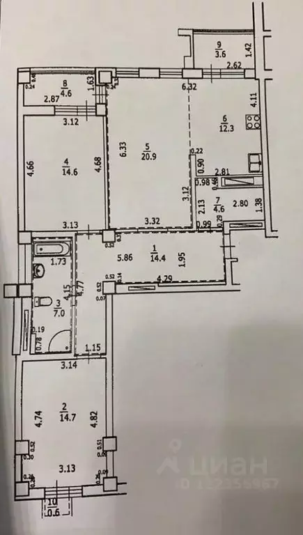 3-к кв. Башкортостан, Уфа ул. Октябрьской Революции, 23А (92.8 м) - Фото 1