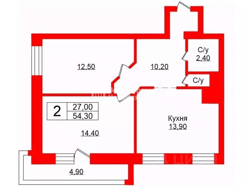 2-к кв. Санкт-Петербург ул. Орджоникидзе, 53/56 (54.3 м) - Фото 1