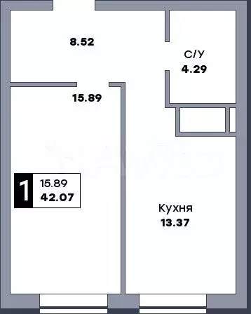 1-к. квартира, 42,1 м, 13/17 эт. - Фото 0