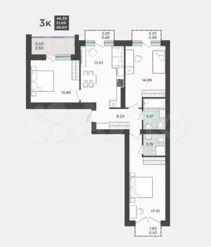 3-к. квартира, 81,7 м, 9/9 эт. - Фото 1