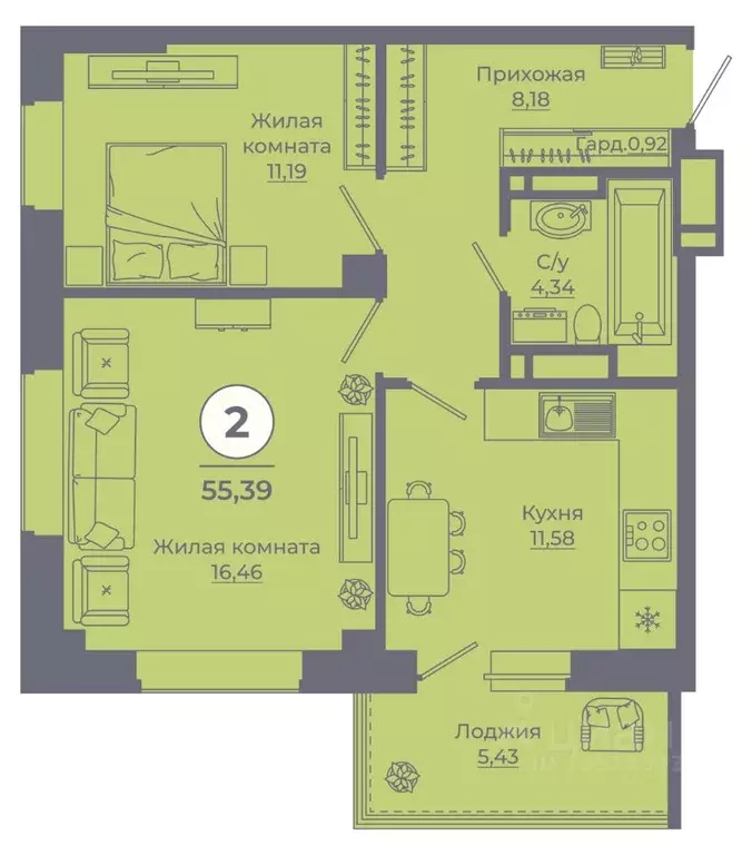 2-к кв. Ростовская область, Ростов-на-Дону Левенцовский мкр, ... - Фото 1