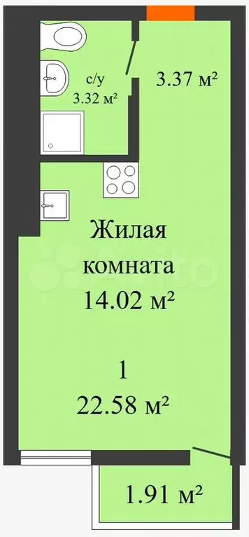 1-к. квартира, 25 м, 14/25 эт. - Фото 0