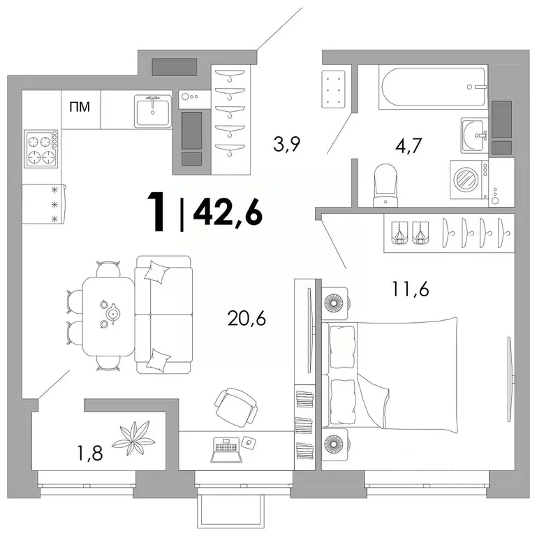 1-к кв. Владимирская область, Владимир Уно жилой комплекс (42.6 м) - Фото 1